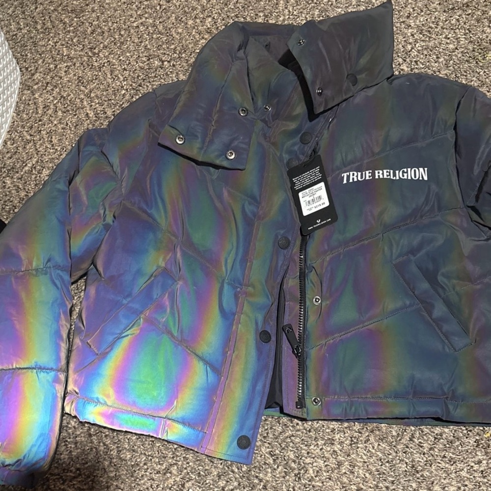 True Religion Purple Iridescent Puffer Jacket
